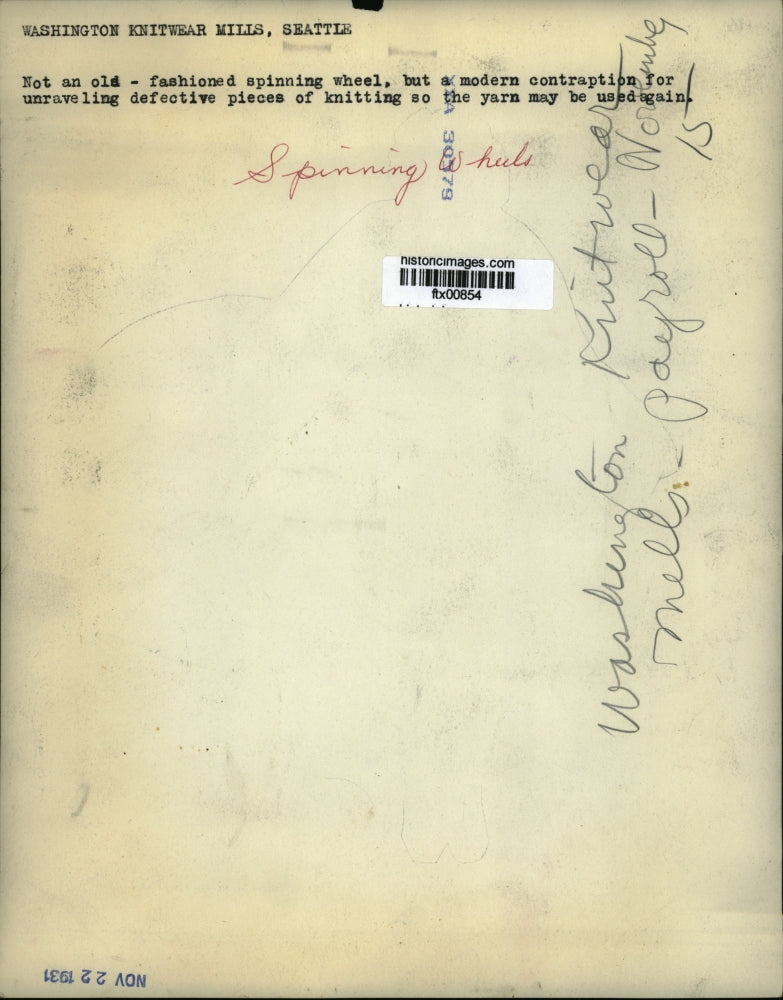 1931 Press Photo Washington Knitwear Mills, Seattle Modern Spinning Wheel