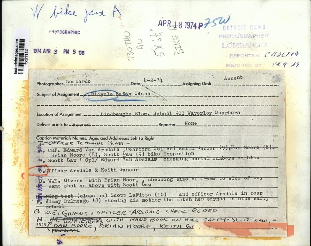 1974 Press Photo Lindbergh Elementary School, Dearborn Bicycle Safety Class