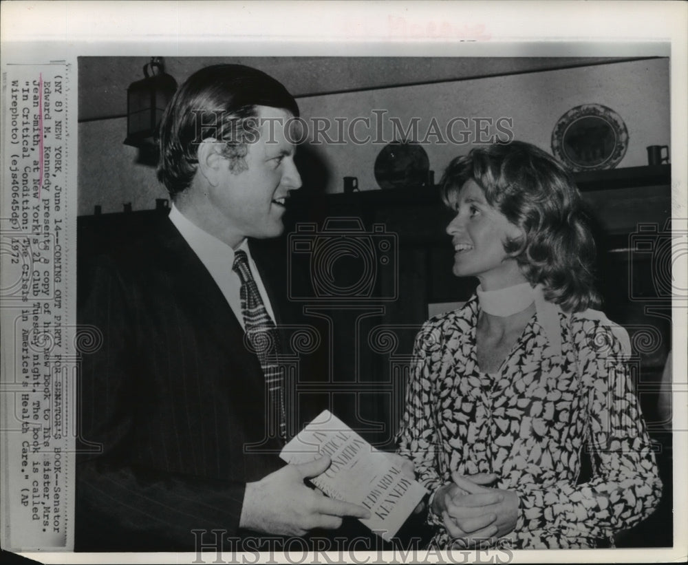 1972 Press Photo Senator Edward Kennedy Presents Book to Jean Smith - ftx01332- Historic Images