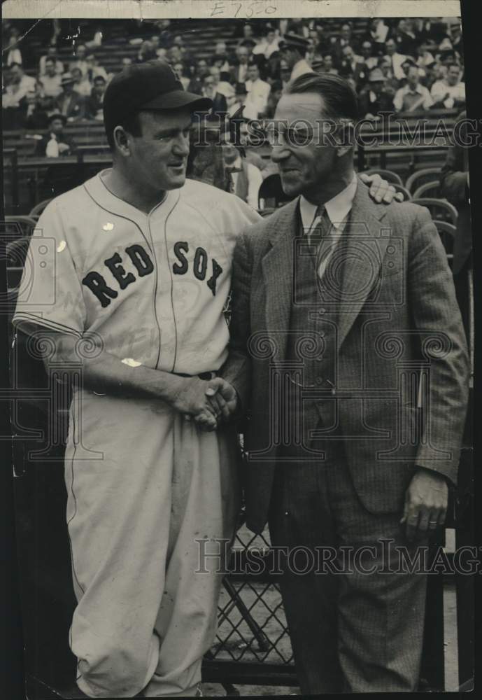 1942 Press Photo Joe Cronin of the Red Sox greets Russell Deane - ftx03303- Historic Images