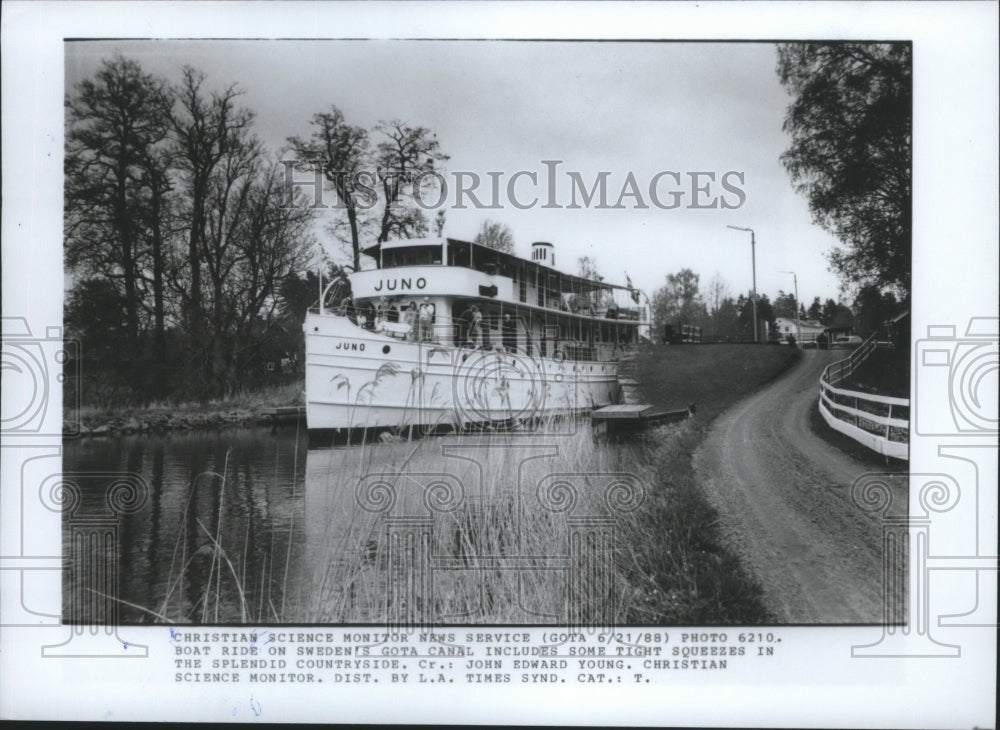 1988 Press Photo Boat on Gota Canal, Sweden - fux00005- Historic Images