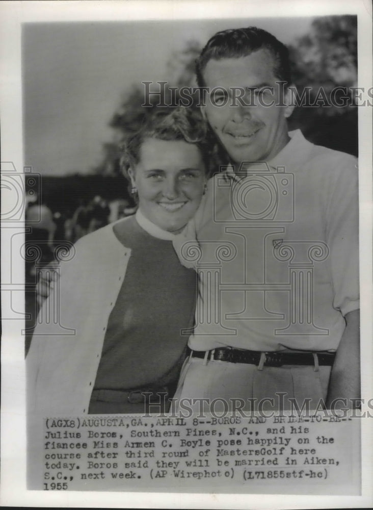 1955 Press Photo Golfer Julius Boros at Masters Golf Tournament with Fiancee- Historic Images