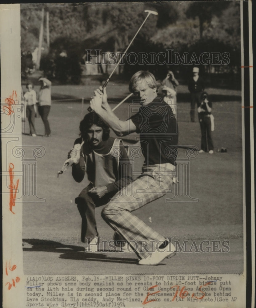 1974 Press Photo Johnny Miller Shows Reacts to His 10-Foot Birdie Putt on 14th