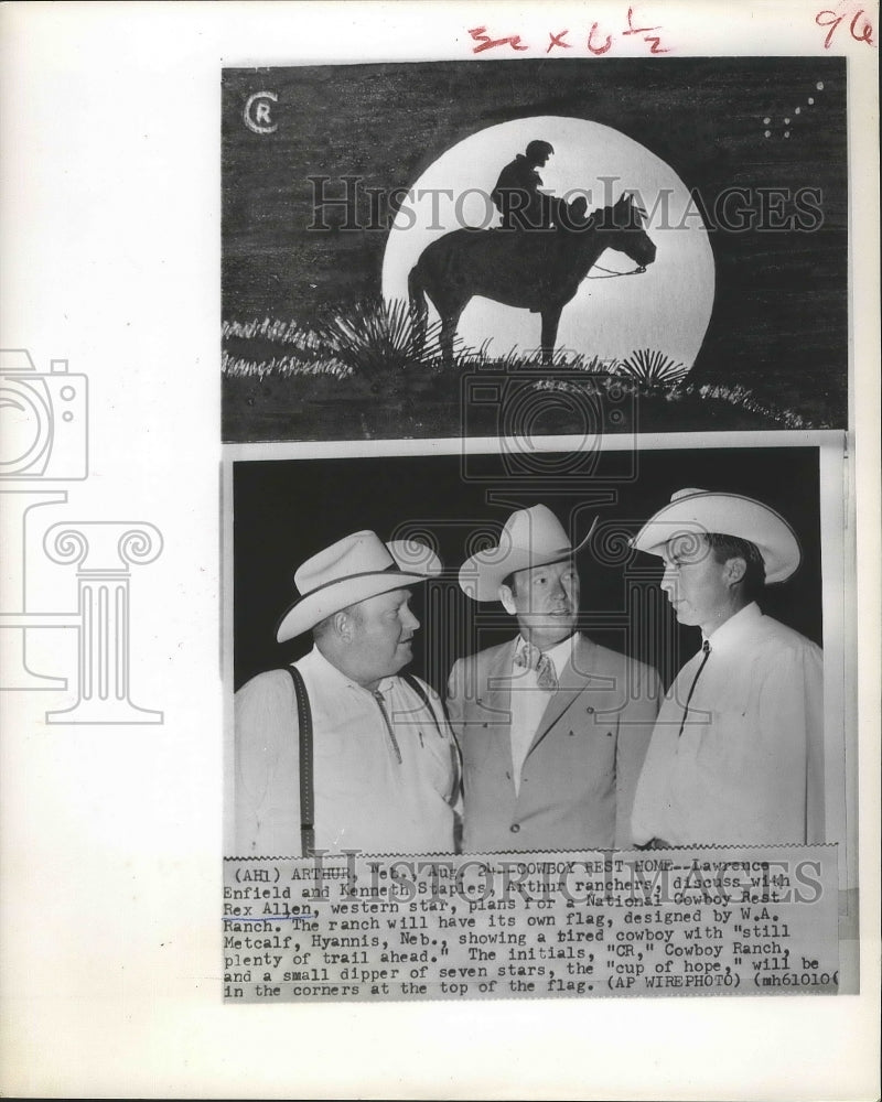 1962 Press Photo Ranchers make plans for cowboy rest ranch and design flag