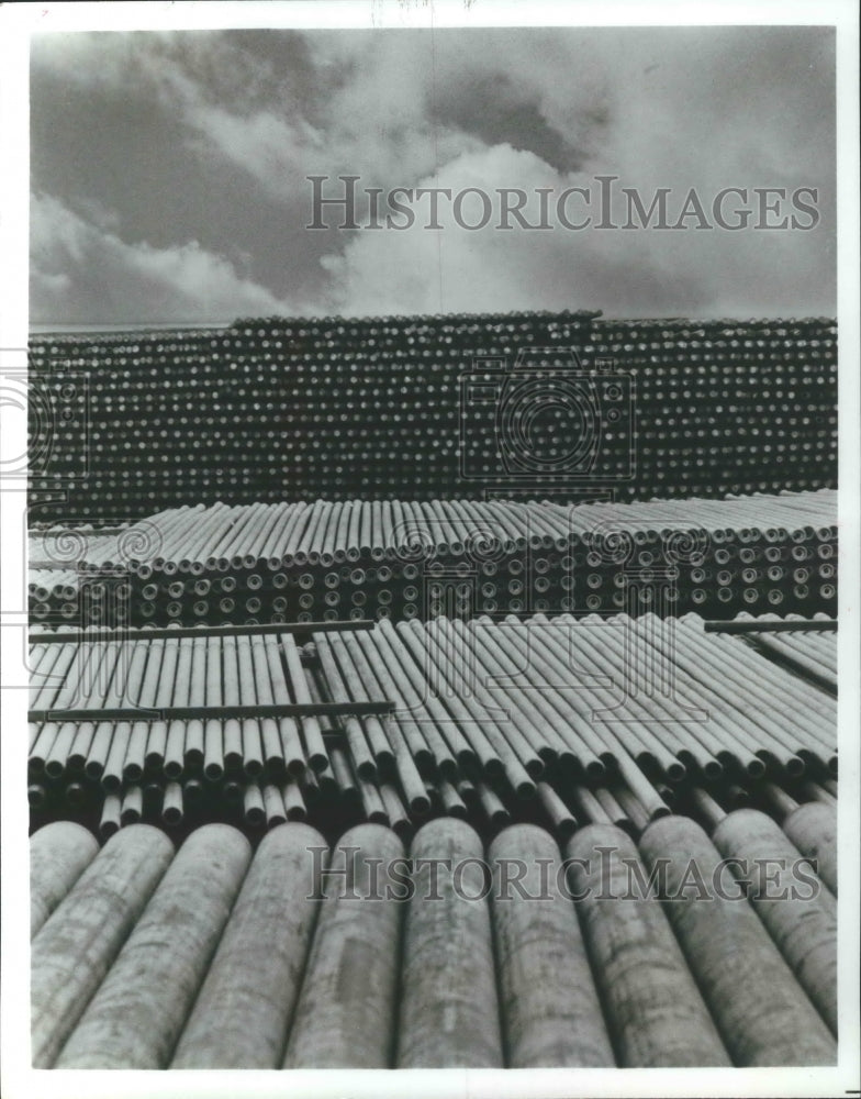 1980 Press Photo Drilling casings at Exxon Co. USA's Green's Bayou Terminal