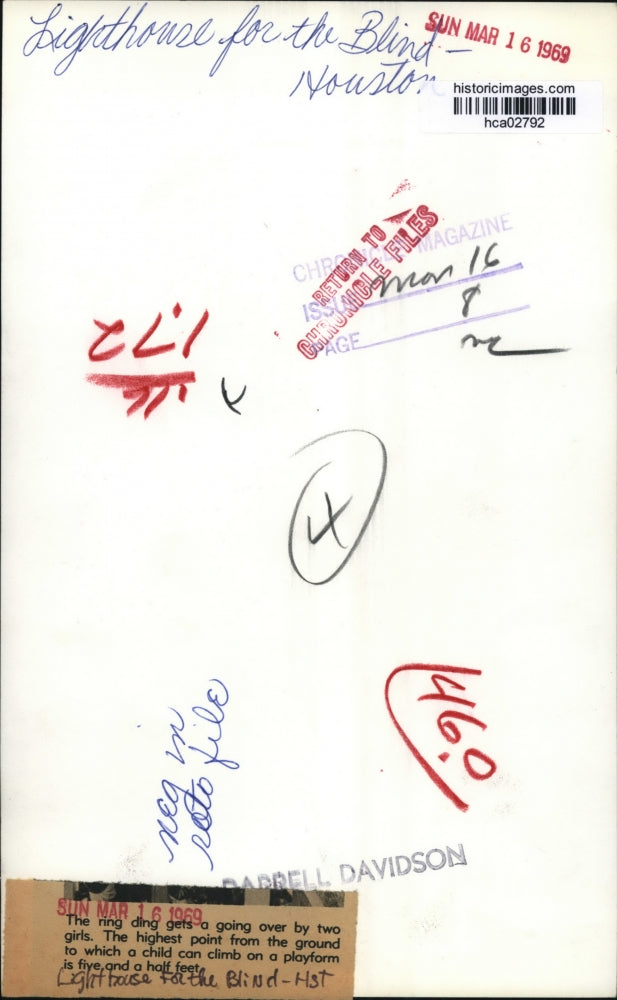 1969 Press Photo Child plays on ring ding, Lighthouse Center for Blind, Houston