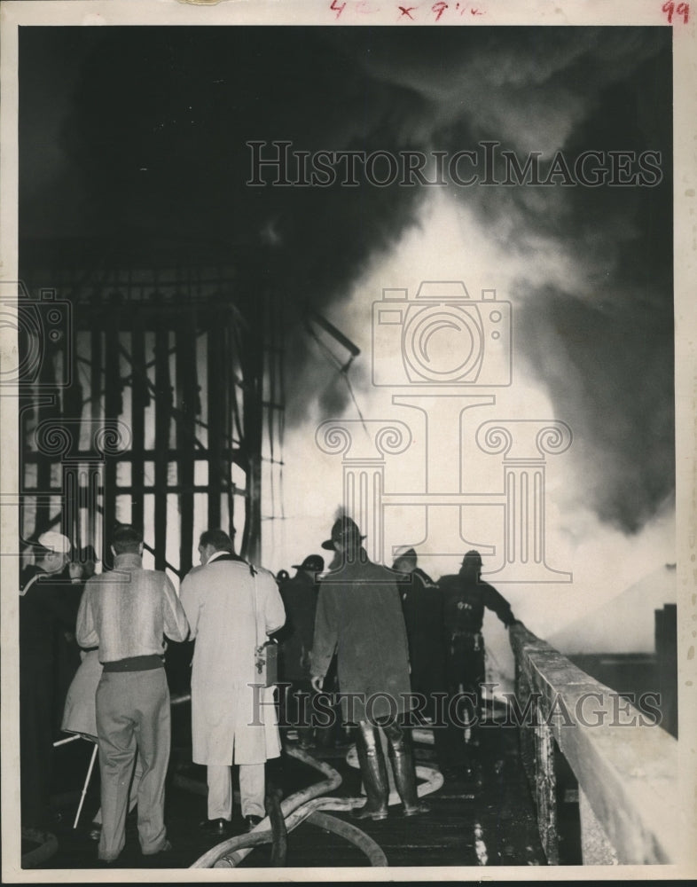 1959 Press Photo Fighting Fire on a Ship - hca02971- Historic Images