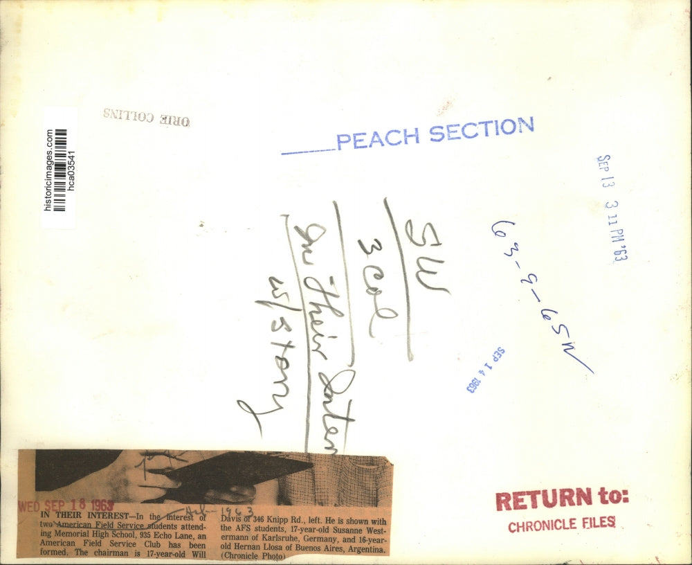 1963 Press Photo American Field Service Students Form a Club, Houston