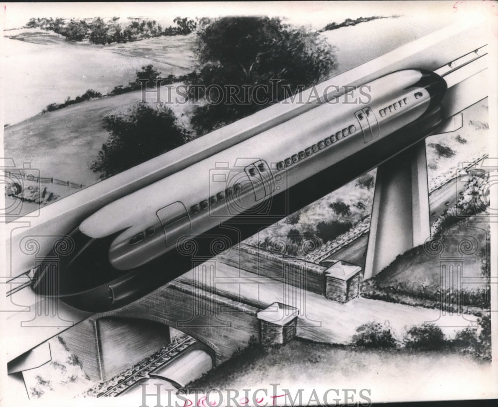 1970 Press Photo Drawing of an all-electric tracked Hovercraft - hca04215