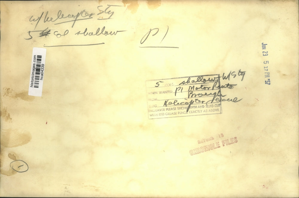 1957 Press Photo Helicopter rescue, aftermath of Hurricane Audrey - hca04339