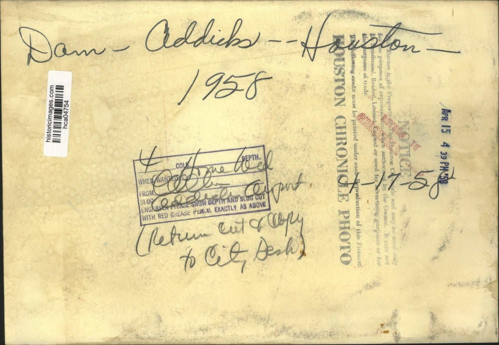 1958 Press Photo Flooded Field -Dam-Addicks-Houston - hca04754