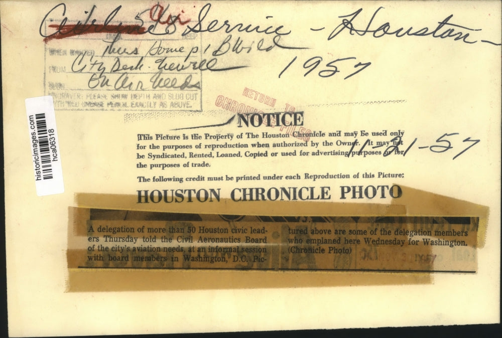 1957 Press Photo Delegation of Houston civic leaders going to Washington D.C.