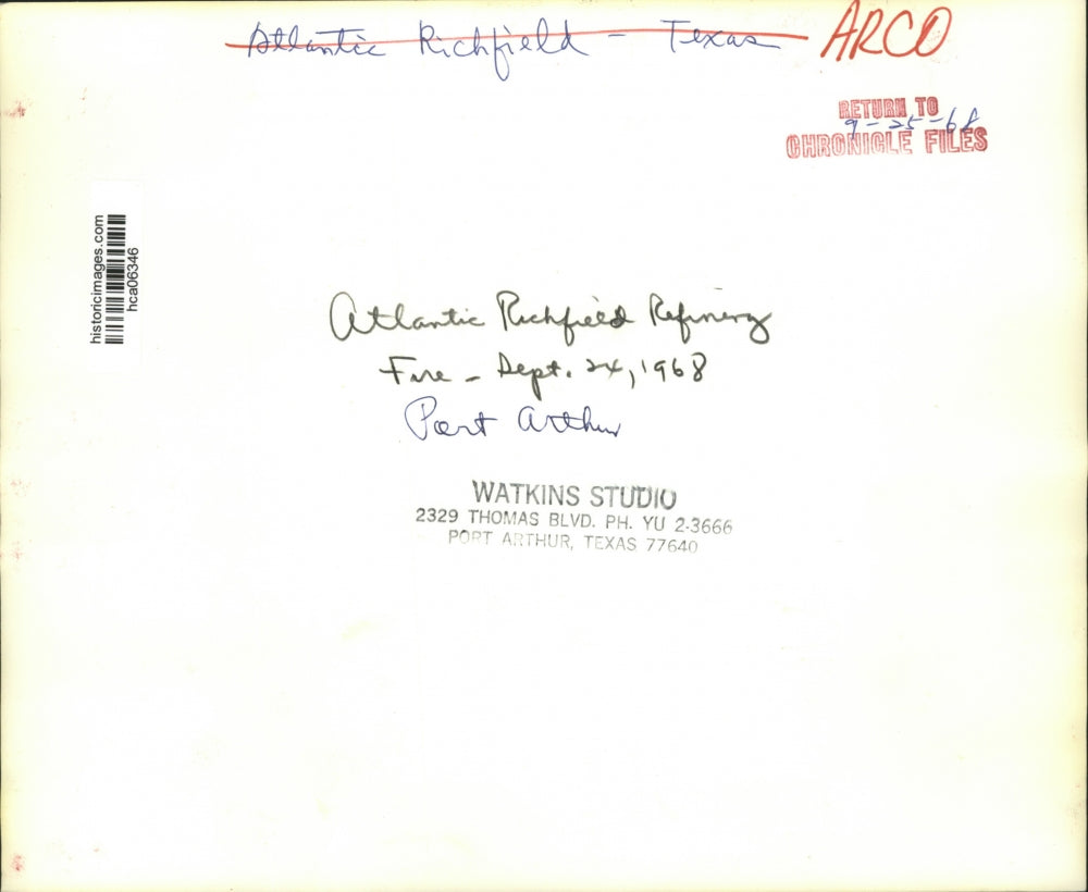 1968 Press Photo ARCO, Atlantic Richfield Refinery fire, Port Arthur - hca06346