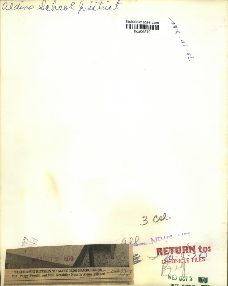 1970 Press Photo Ladies work in kitchen of the Aldine School District.