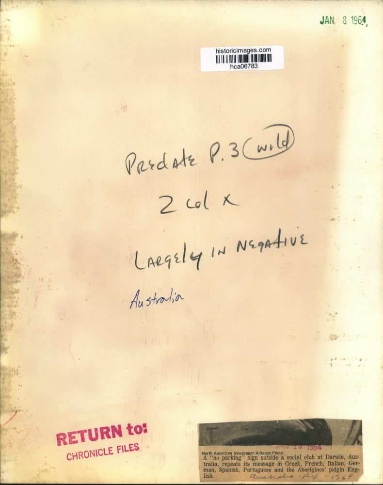 1964 Press Photo A "no parking" sign outside a social club at Darwin, Australia