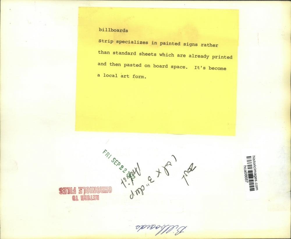 1972 Press Photo Artist Painting Billboard Signs as a Form of Local Art