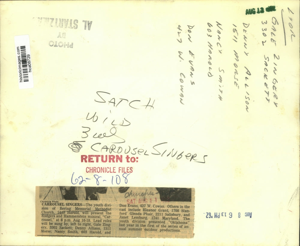 1962 Press Photo The youth division of Bering Memorial Methodist Church