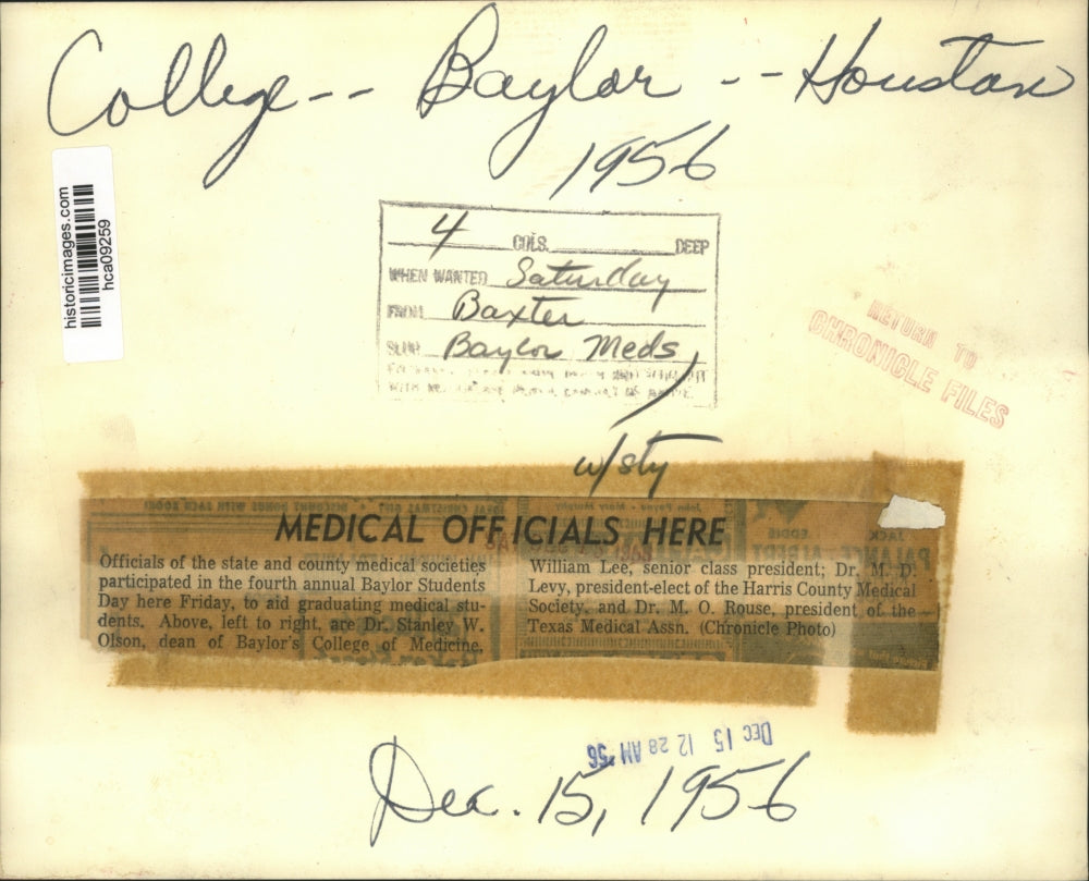 1956 Press Photo Baylor College of Medicine, Students Day Officials - hca09259