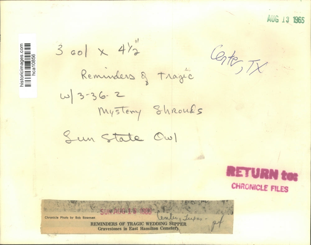 1965 Press Photo Gravestones, East Hamilton Cemetery, Center Texas - hca10856