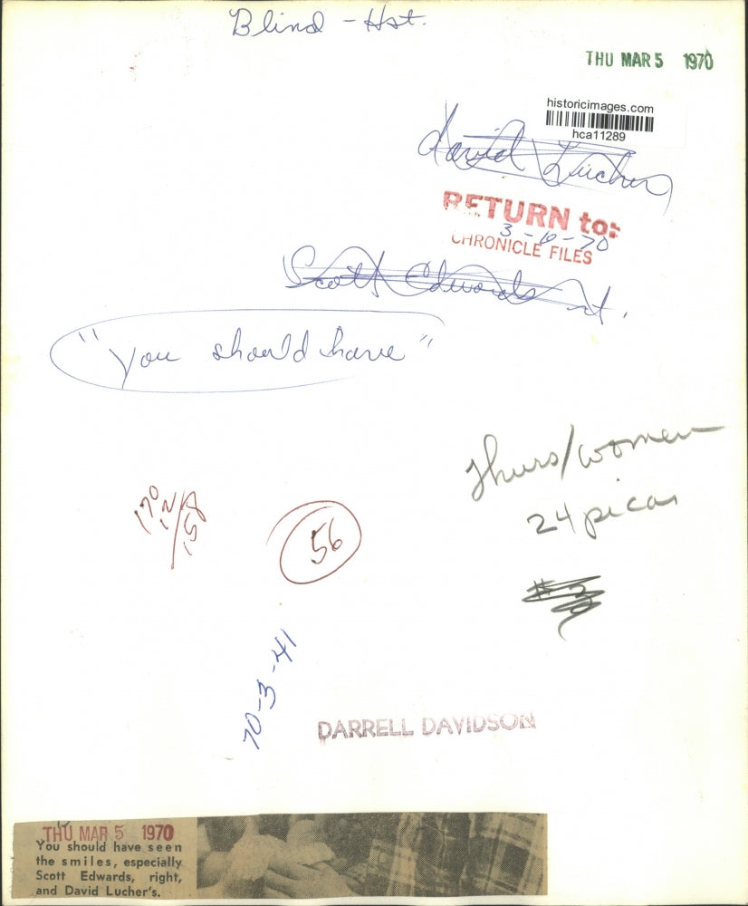 1970 Press Photo Scott Edwards & David Lucher's Smile, Blind Children of Houston