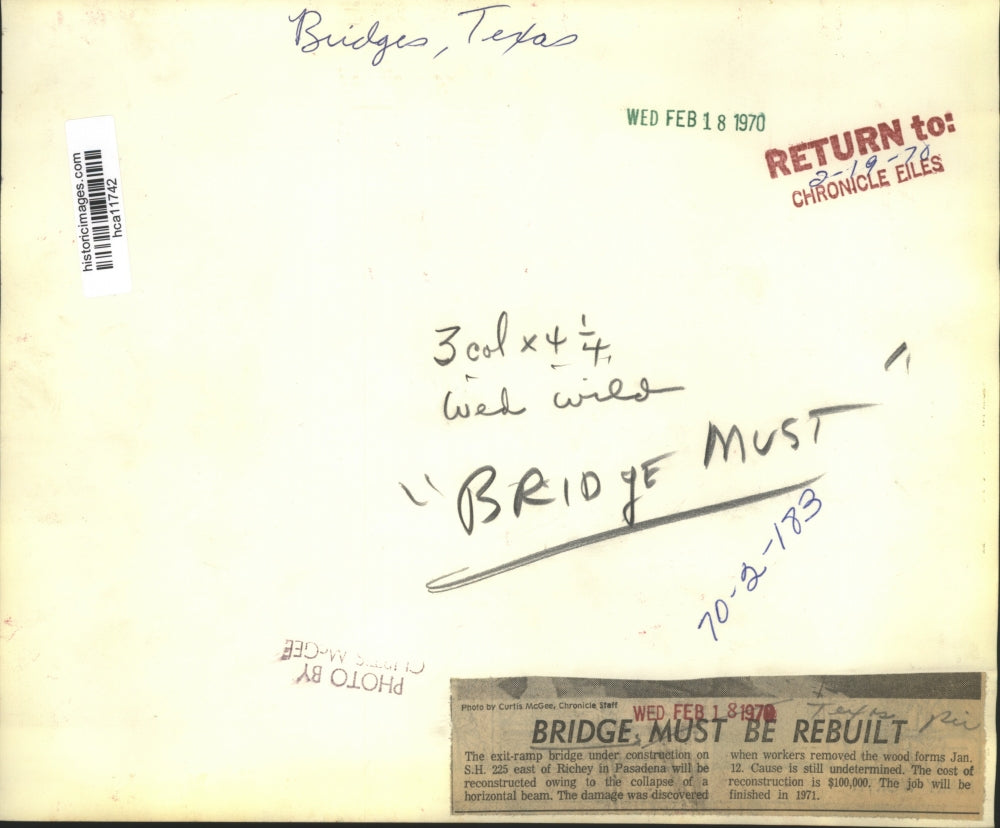 1970 Press Photo Exit Ramp Bridge Is Under Construction in Texas - hca11742