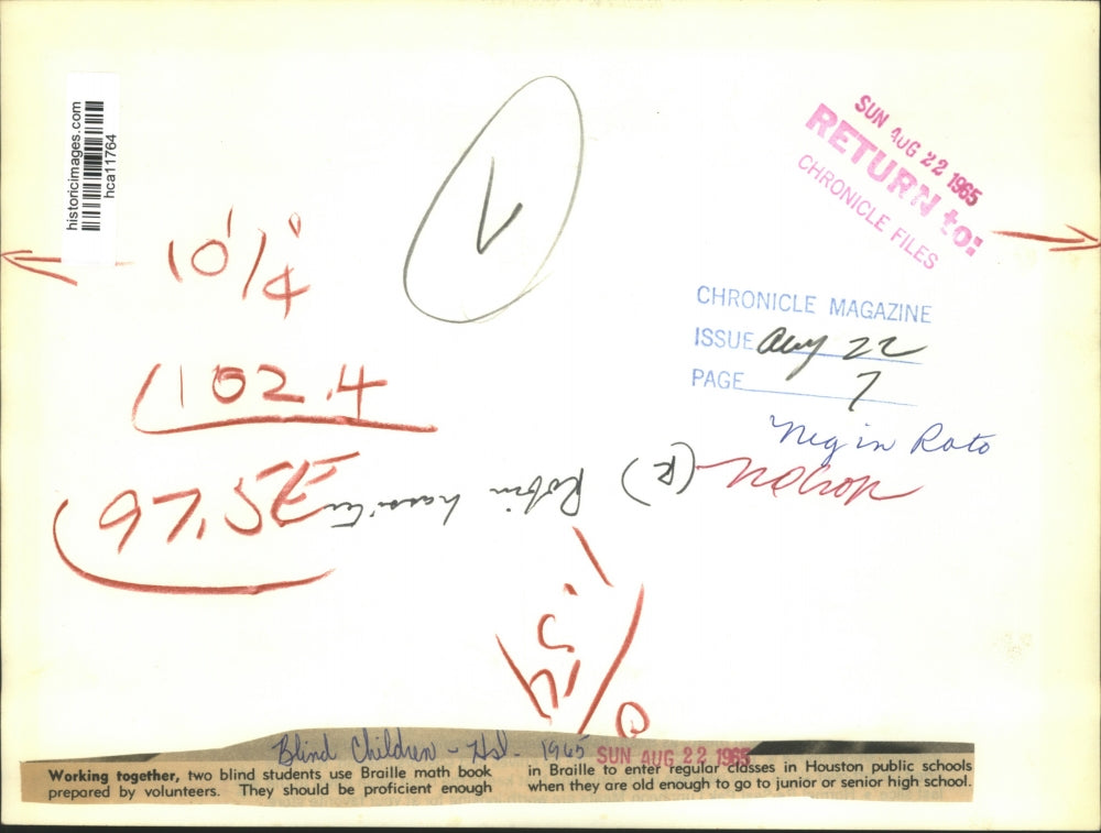 1965 Press Photo Blind Children of Houston Use Braille - hca11764