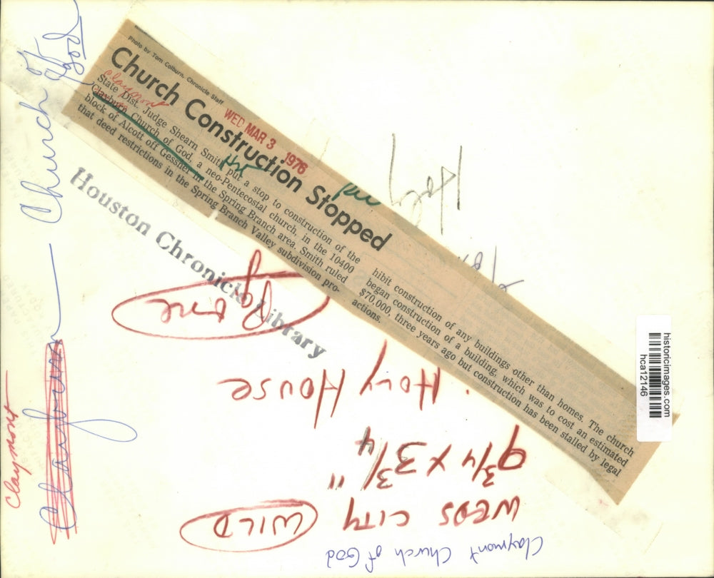 1976 Press Photo Construction Stopped on Clayburn Church of God - hca12146