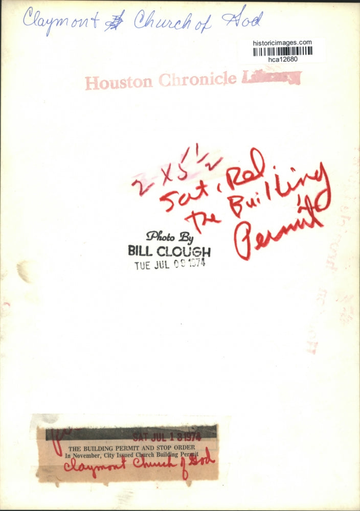 1974 Press Photo Church building permit and Stop Order, Claymont Church of God