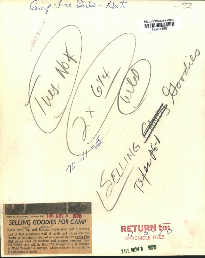 1970 Press Photo Houston Campfire Girls with wall of candy - hca14150