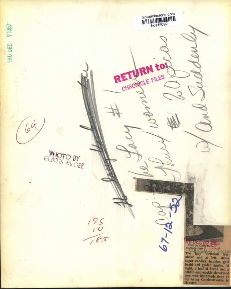 1967 Press Photo Victorian Czechoslovakian Christmas tree in Houston - hca15092