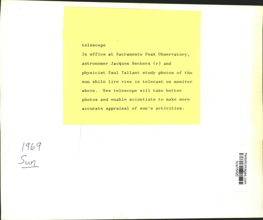 1969 Press Photo Jacques Beckers & Paul Tallant, Sacramento Peak Observatory
