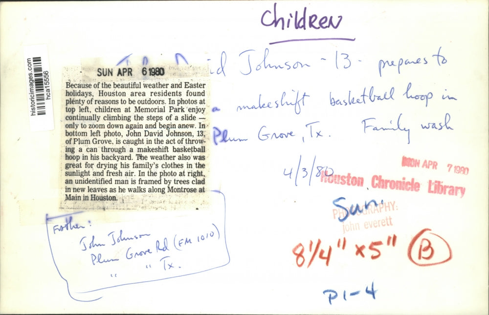 1980 Press Photo John Johnson , summer play, Houston - hca15556