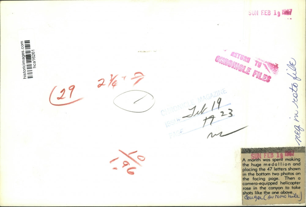 1967 Press Photo Workmen design huge medallion for Cougar - hca16261