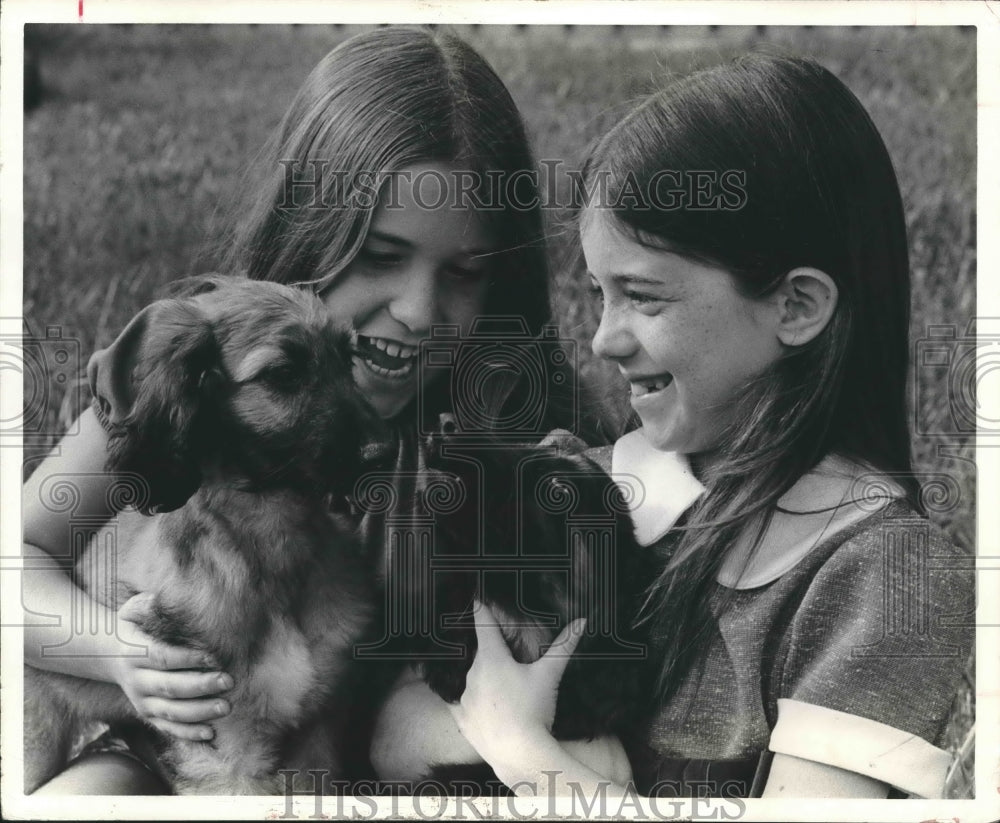 1972 Press Photo Sharon Steapp and Jo Ann Ross with Afgahan dogs, Houston