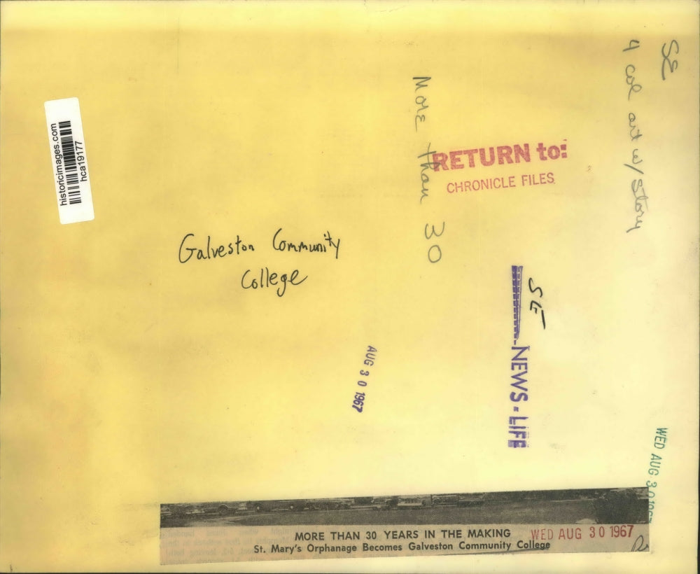 1967 Press Photo St. Mary's Orphanage Becomes Galveston Community College.