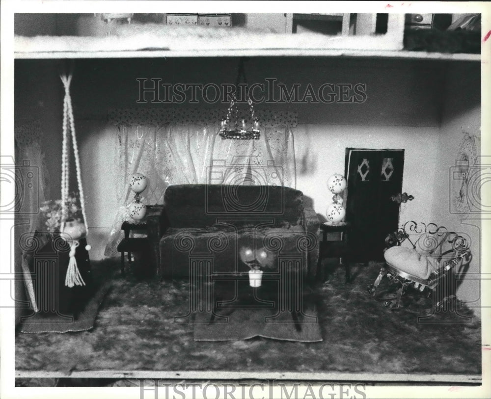 1978 Press Photo Dollhouse Living room furniture made from balsa wood and scraps- Historic Images