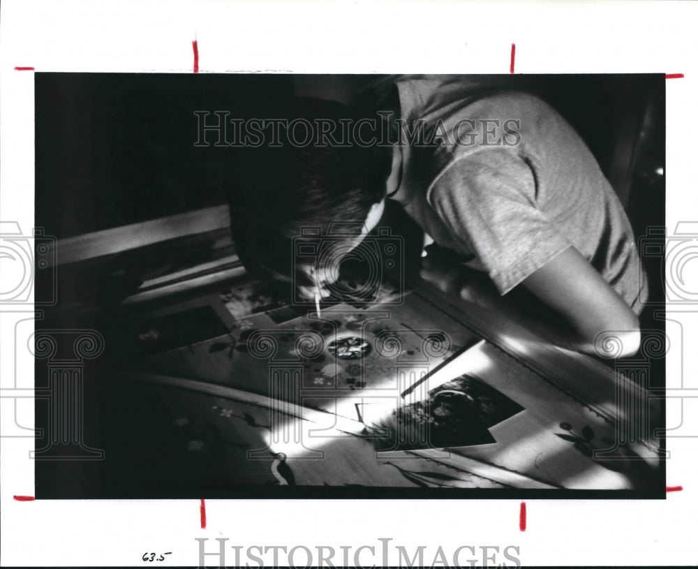 1987 Press Photo Lynne Krajevski decorates harpsichord - hca21643- Historic Images