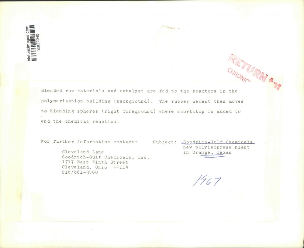 1967 Press Photo Goodrich-Gulf Chemicals new polyisoprene plant in Orange, Texas