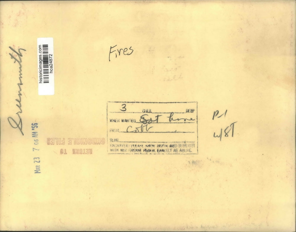 1956 Press Photo Fire damaged car and dwelling - Greensmith - hca24872