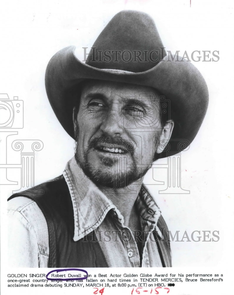 1984 Press Photo Robert Duvall won Best Actor Golden Globe for Tender Mercies- Historic Images