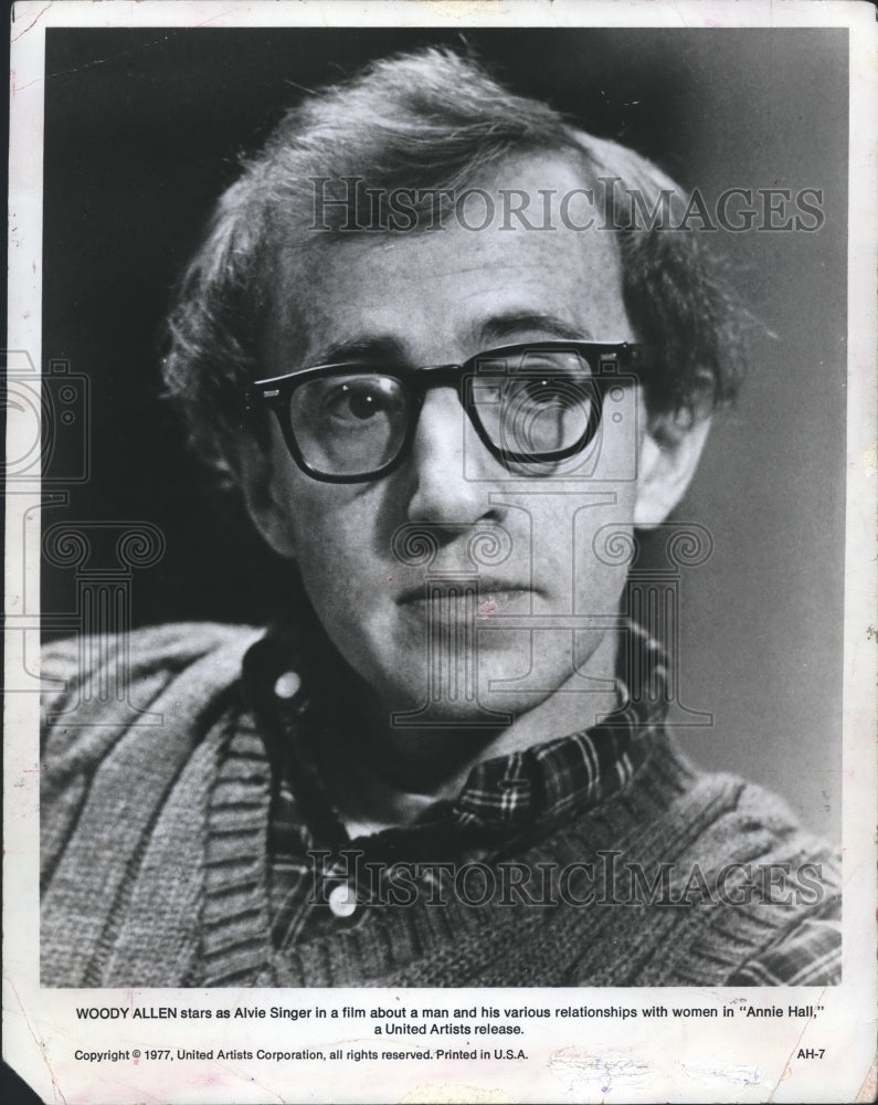 1977 Press Photo Woody Allen as Alvie Singer in &quot;Annie Hall&quot; - hca25669- Historic Images