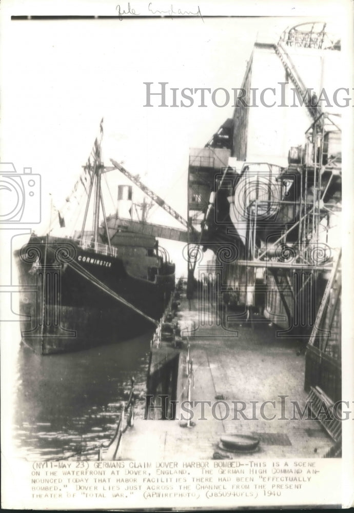 1940 Press Photo Waterfront scene at Dover, England with Corminster ship