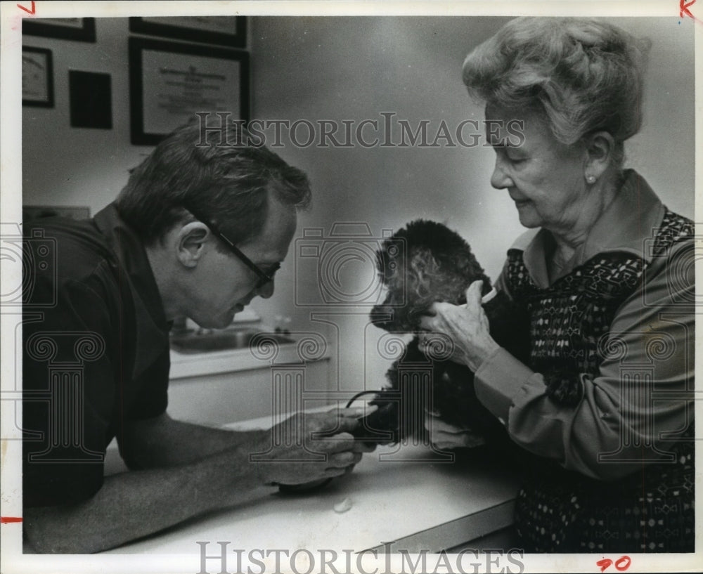 1978 Press Photo Dr. James R. Collins Checks Tchad, dog, For Heartworm, Houston- Historic Images