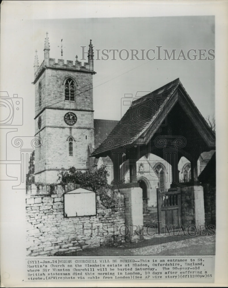 1965 Press Photo St. Martin Church in Oxfordshire where Churchill will be buried