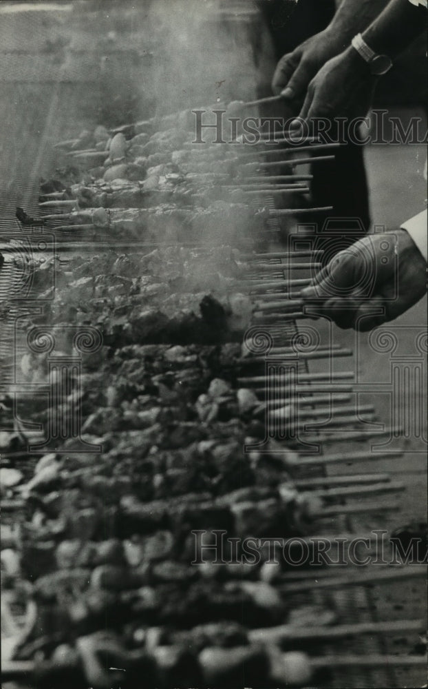 1969 Press Photo Shish kebabs being cooked at Greek Festival, Houston, Texas
