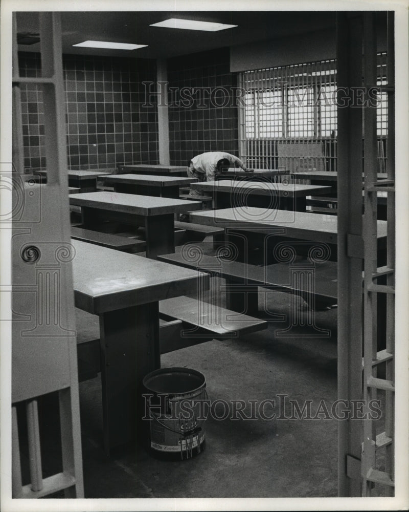 1967 Press Photo Inside cafeteria at Harris County Prison Farm in Texas- Historic Images