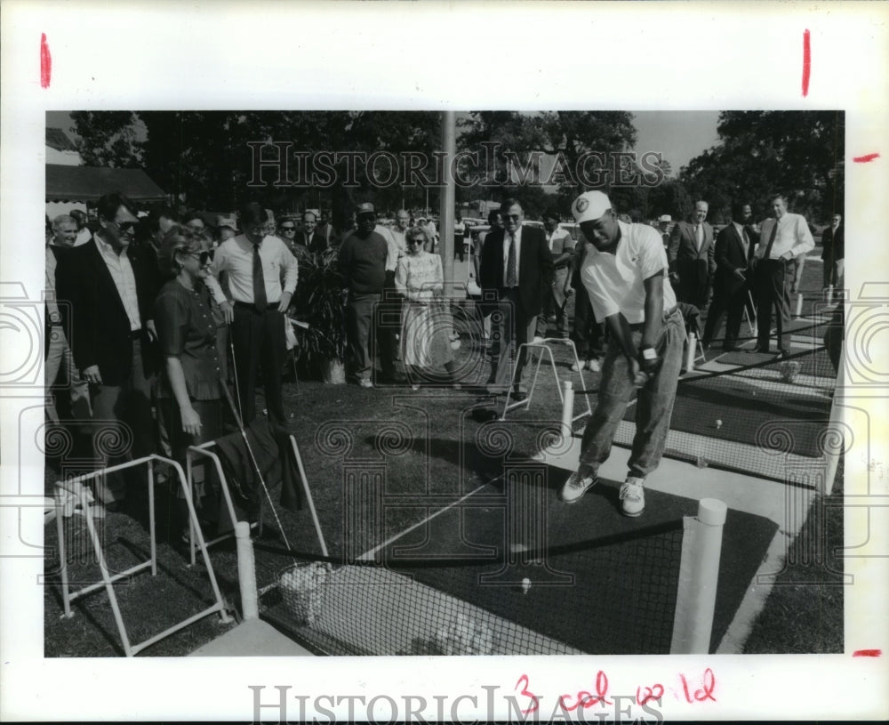 1989 Press Photo People at reopening ceremony, Houston Hermann Park Golf Course- Historic Images