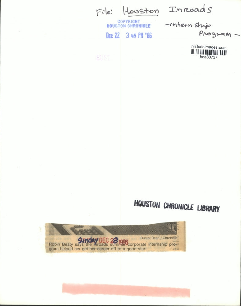 1986 Press Photo Robin Beaty, past participant of Houston Inroads Internship