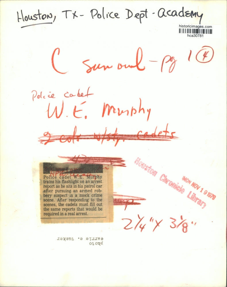 1979 Press Photo Houston Police Academy Cadet W.E. Murphy fills out report