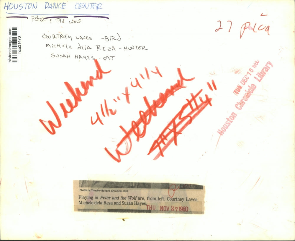 1980 Press Photo Houston Dance Center "Peter and the Wolf" cast members